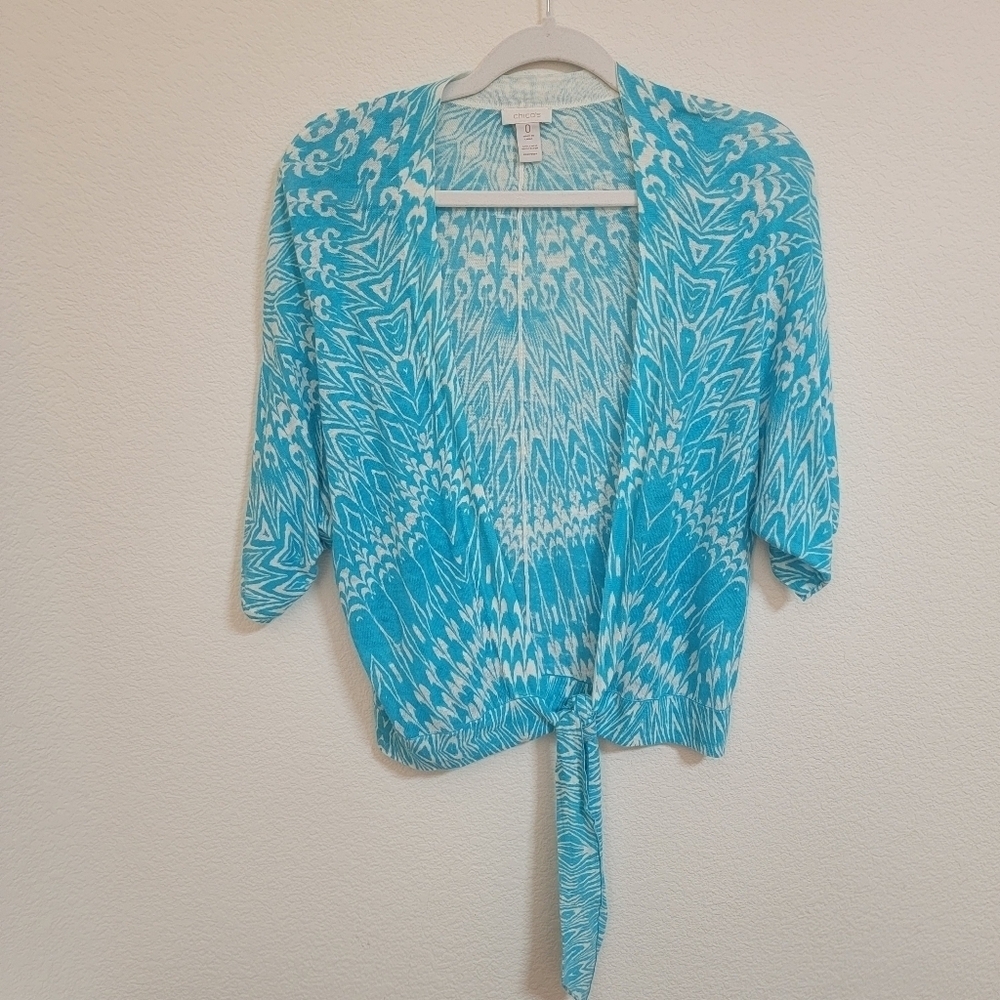 Chico's Patterned Tie Front Cardigan